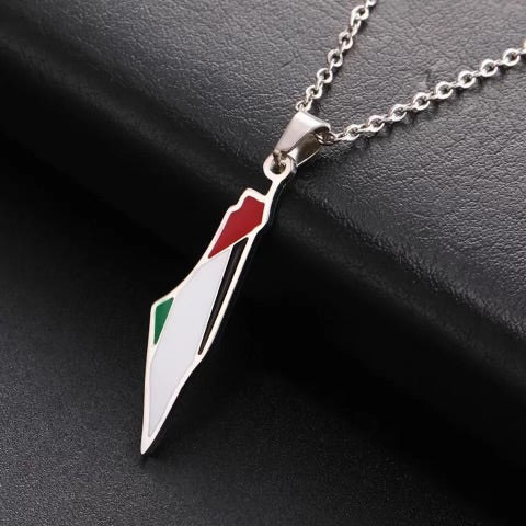 Palestine Flag Necklace - Silver