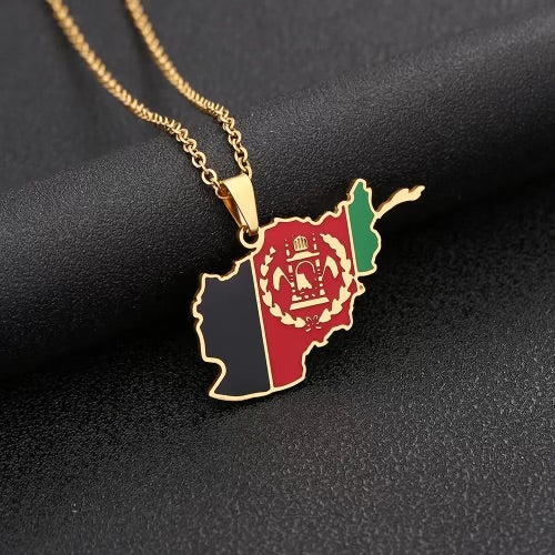 Afghanistan Flag Necklace - Gold